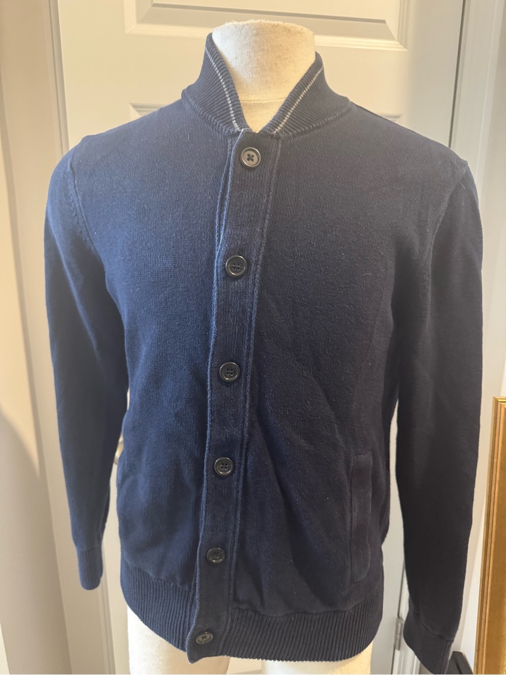 Banana Republic Men's Navy Button-Up Cotton Sweater